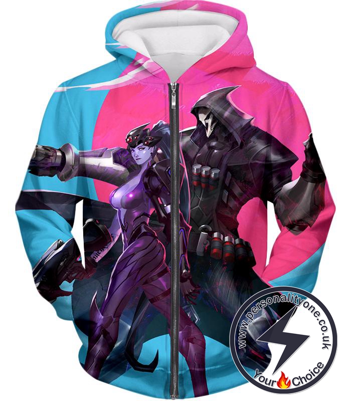 Overwatch Talon Affiliated Fighters Reaper and Widowmaker Zip Up Hoodie